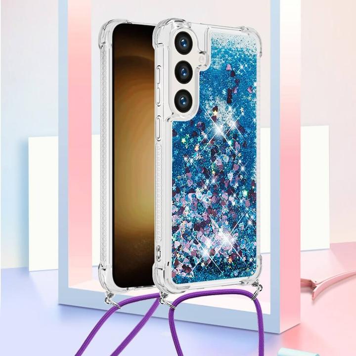 Produktbild Cover-Discount Glitzer Hülle mit Umhängeband blau (Samsung Galaxy S24+)
