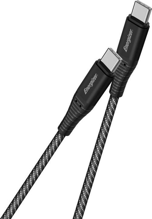 Actual product image Energizer Metal/braided nylon cable - USB-C/USB-C - 2 m, black (2 m, USB 3.0, 100 W)