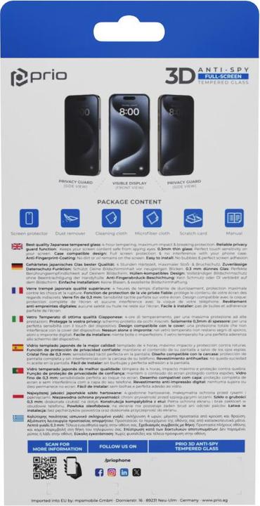 Produktbild prio Panzerfolie Blickschutz für iPhone 16 15 schwarz PSG-1656 (1 Stück, Apple iPhone 15, Apple iPhone 16)