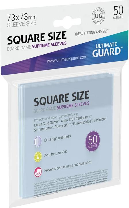 Produktbild Ultimate Guard UGD010113 - Supreme 50 Kartenhüllen für Brettspiel-Karten, quadratisch 73x73 mm