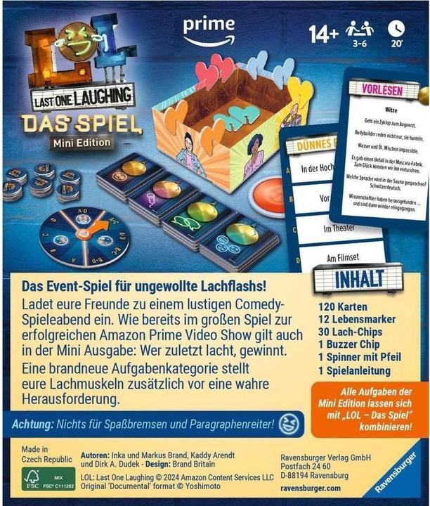 Immagine prodotto Ravensburger 24592 - Il gioco dell'ultimo a ridere: edizione mini - Il gioco per feste del famoso (Tedesco)