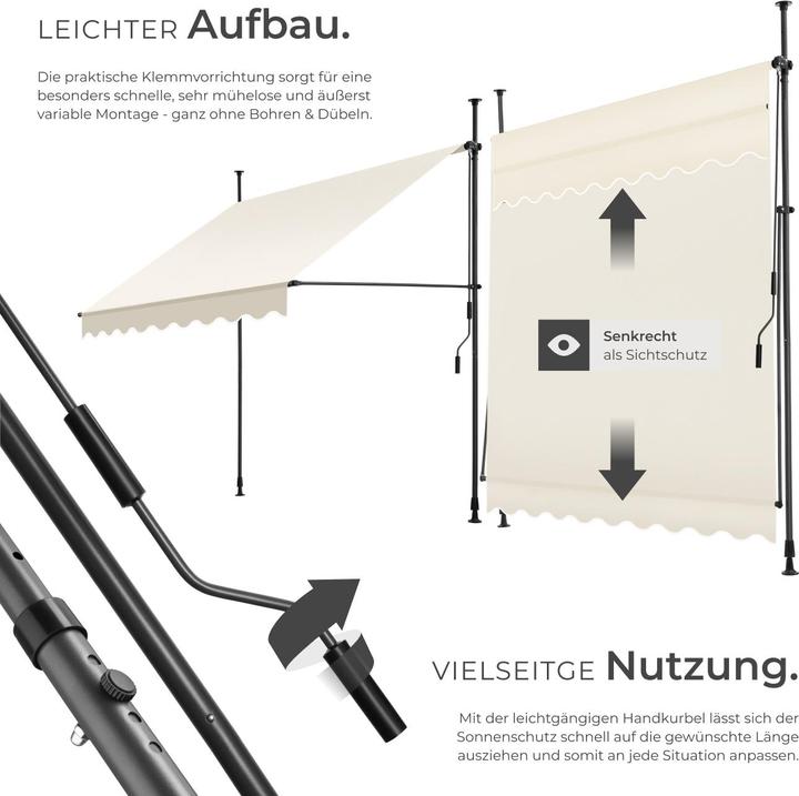 Produktbild tectake Klemmmarkise mit Handkurbel, höhenverstellbar (2 m)