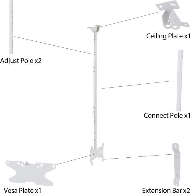 Produktbild Multibrackets Deckenhalter bis 32", Alu, weiss, max. 14 kg