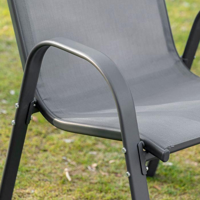 Produktbild Swisshandel24 2er Set Gartenstuhl Stapelstuhl mit Armlehne Metall Mesh-Gewebe grau 70x54x90cm