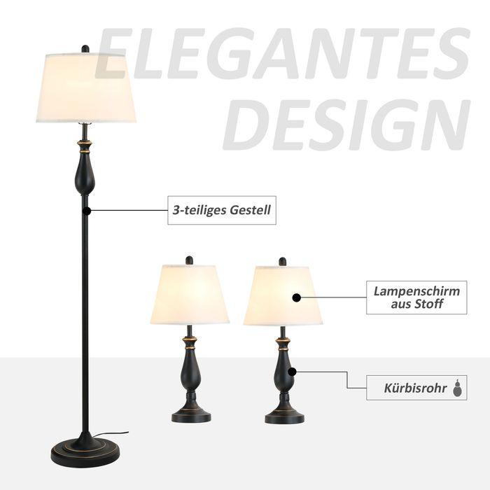Produktbild Swisshandel24 3er-Lampenset 2 Tischlampe(ø38 x 158H cm) + 1 Stehlampe(ø30 x 62H cm) Vintage, Schwarz+Weiss, Metal (E27)