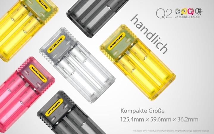 Actual product image Nitecore Q2 - Schnelladegerät für Li-Ion Akkus, 2 Schachtlader - 4 Farben zur Auswahl (1 pcs., Chargers without battery)