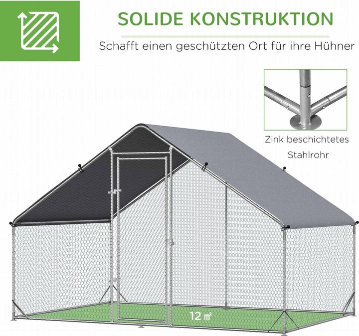 Produktbild PawHut Hühnerstall Stahl, Kunststoff Silber+Grau