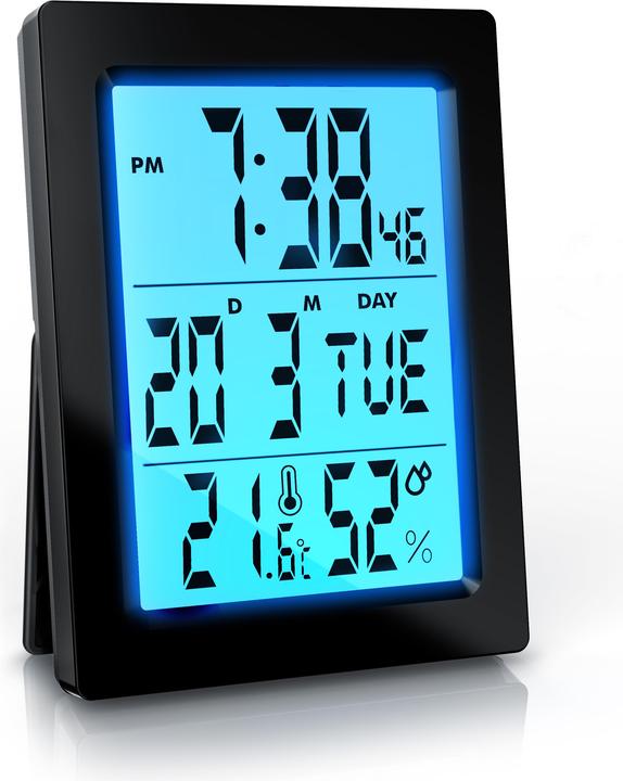 Produktbild Bearware Wecker digital, Reisewecker, Temperaturanzeige, Temperatur Luftfeuchte, 2 Alarme, Netzteil+Akku