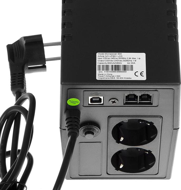 Actual product image GreenCell 600VA 360Wovervoltage protection 230V Black (0.60 VA, 360 W, Line-interactive UPS)