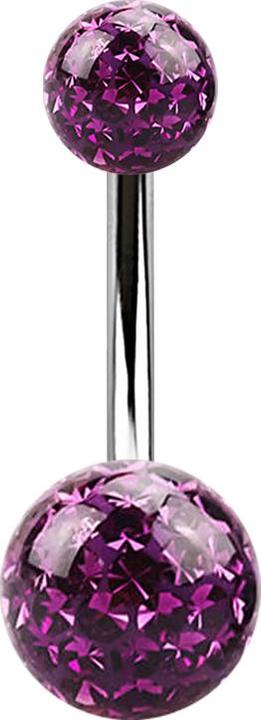 Star Piercing Banane silber mit zwei Kristall Kugeln violett Epoxy Schutzschicht (ohne Messing, Chirurgenstahl 316L)
