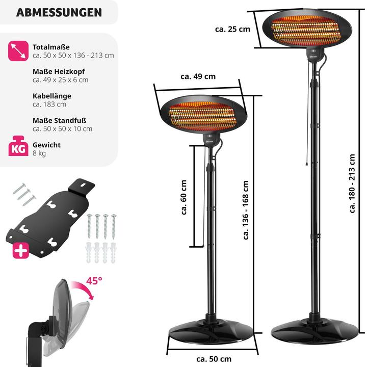 Produktbild tectake Infrarotheizstrahler Solaris Monolith 2000W höhenverstellbar (2000 W)