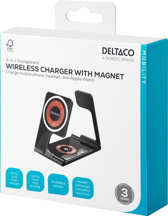 Actual product image Deltaco 3-in-1 wireless charger 18W faltbar (18 W)
