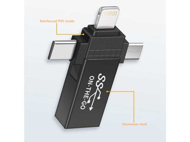 Produktbild PowerGuard 3-in-1 USB-C MicroUSB Lightning OTG Adapter (USB 3.0)
