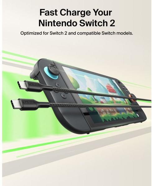 Actual product image Belkin USB-C/USB-C Gaming Kabel 2m gefl. Switch 2 ENA008hq2MBK (Switch)