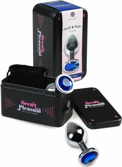 Actual product image Secret play Metal anal plug with diamond stopper (blue)