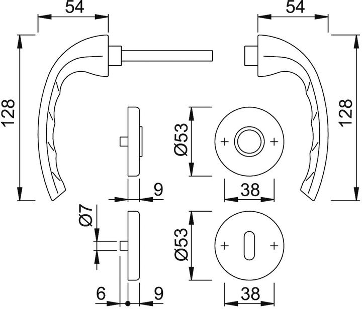 Produktbild Hoppe Rosettengarnitur Tôkyô 1710 / 42KV / 42KVS Aluminium F1 rund OB DIN links / rechts D/D (Türgriff)