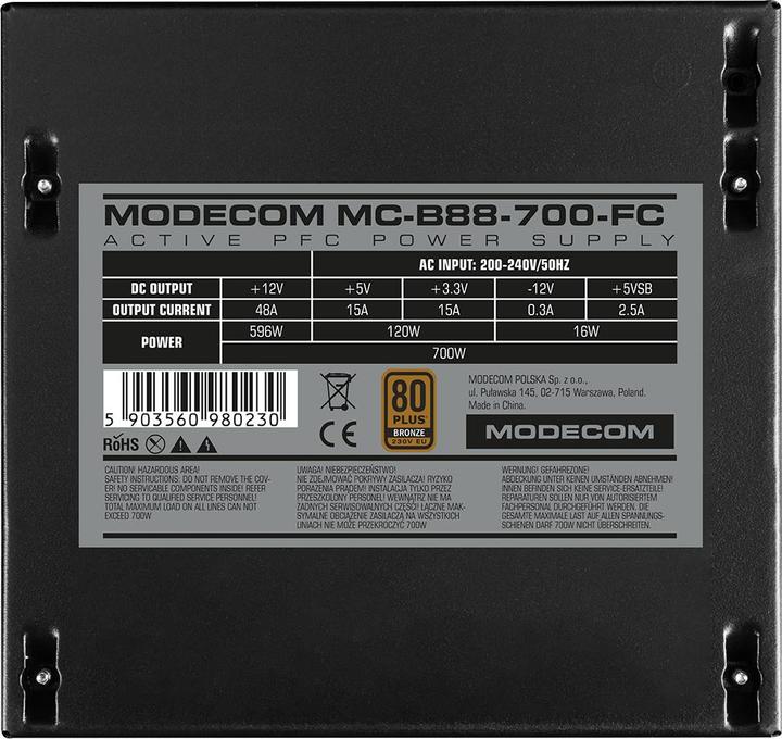 Immagine prodotto Modecom ZASILACZ MC-B88-700FC 80+ BRONZE 230V EU (700 W)