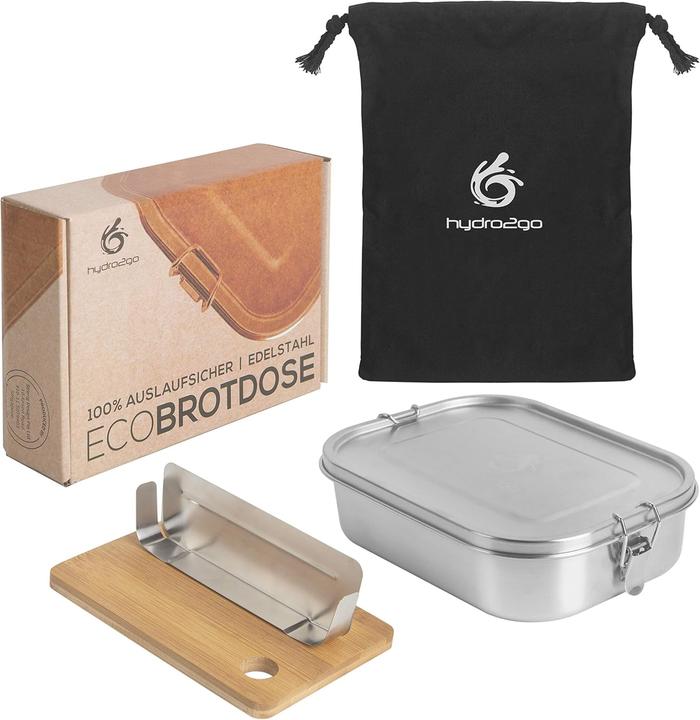 Actual product image Hydro2go Auslaufsichere Lunchbox mit Trennwand, Schneidebrett und Baumwolltasche