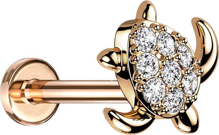 Star Piercing Micro Labret Innengewinde rosegold Schildkröte Kristalle silber (Chirurgenstahl 316L, Messing)