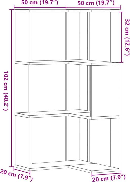 Image du produit VidaXL Bibliothèque d'angle 3 étagères (50 x 50 x 102 cm)