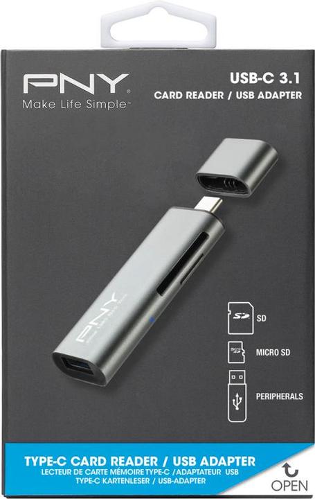 Actual product image PNY Card Reader/Adapter RTCUA3N USB Type C/A (USB 3.1, USB 2.0)
