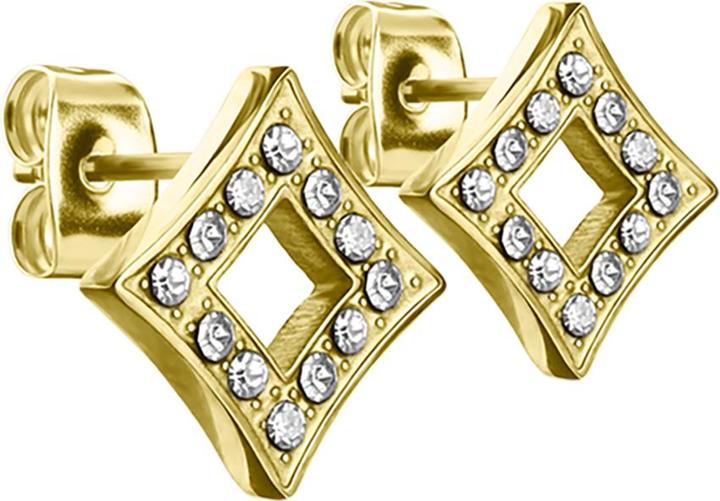 Star Piercing Ohrstecker mit Quadrat vergoldet und Kristall silber (ohne Messing, Chirurgenstahl 316L)