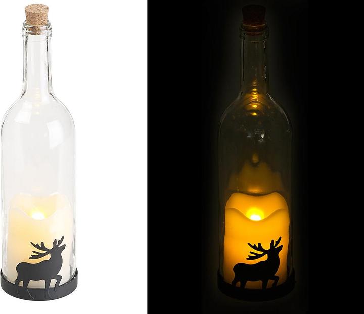 Lunartec Deco glass bottle with LED candle with moose motif (1 x)