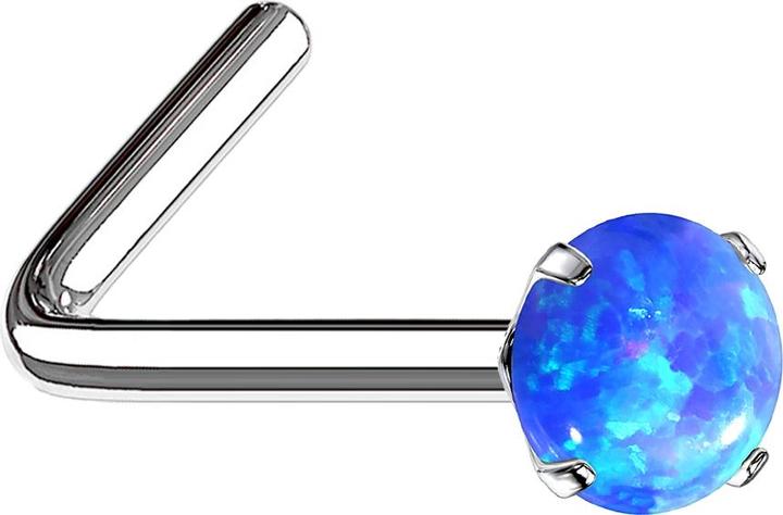 Star Piercing Nasenstecker gewinkelt silber Opal blau gefasst (ohne Messing, Chirurgenstahl 316L)
