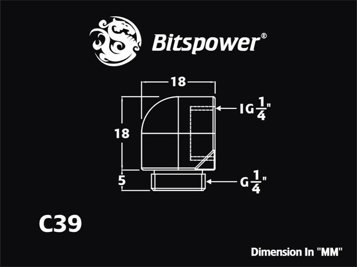 Actual product image Bitspower Angle 1/4 inch to IG 1/4 inch