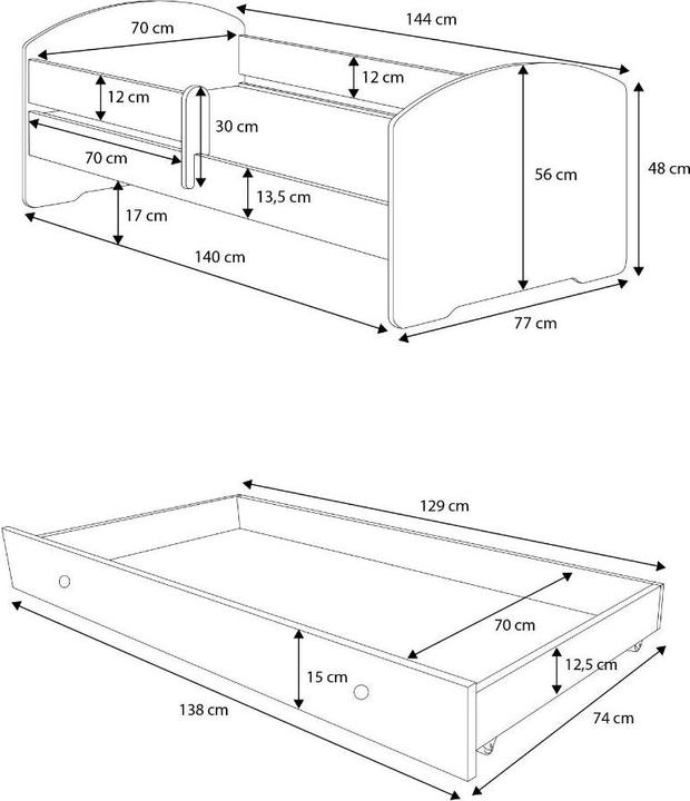 Produktbild ADRK Furniture Bett mit Matratze, Lattenrost und Schublade PEPE GIRL WITH WINGS 140x70 (140 x 70 cm)