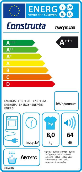 Energie-Label Constructa CWQ3R400 (8 kg, Rechts)
