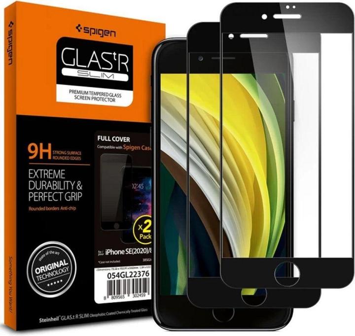 Spigen tempered glass GLASS FC 2-pack for iPhone 7 / 8 / SE 2020 / SE 2022 black (2 Stück, Apple iPhone SE (3rd Gen), Apple iPhone SE (2nd Gen), Apple iPhone 8, Apple iPhone 7)