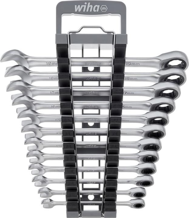 Wiha Ringratschen-Gabelschlüssel Set 12-tlg. inkl. Halter I Ring Ratschenschlüssel Set 8-19 mm (19 mm, 12 mm, 14 mm, 16 mm, 10 mm, 18 mm, 17 mm, 11 mm, 15 mm, 8 mm, 9 mm, 13 mm)