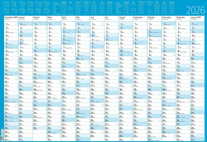 Produktbild Jahresplaner14Monatefoliert2026-Plakat-Kalender86x61cm-abwischbar-Fe (86 x 61 cm, Deutsch)