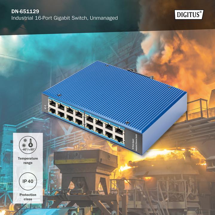 Produktbild Digitus Industrial 16-Port Gigabit Switch, Unmanaged (16 Ports)