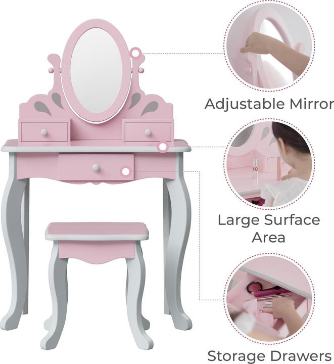 Actual product image Teamson Kids Kinder Schminktisch Rapunzel Inklusive Hocker in Pink und Grau