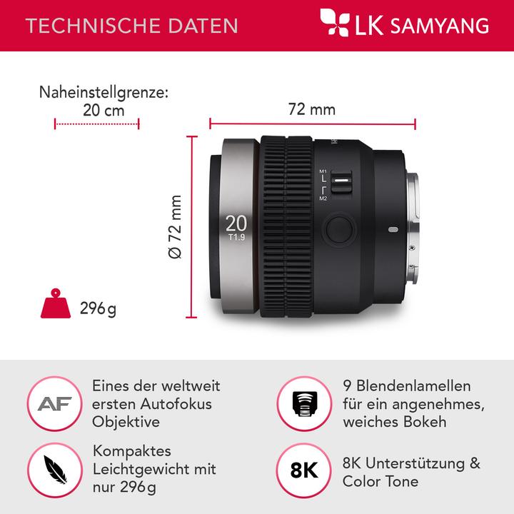 Produktbild Samyang V-AF 20mm F1.9 Sony-E (Sony E, Vollformat)