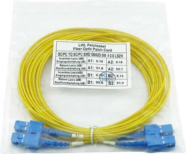 Immagine prodotto BlueOptics Cavo patch in fibra ottica duplex SC-UPC/SC-UPC monomodale 5 metri (U/UTP, CAT6, 5 m)