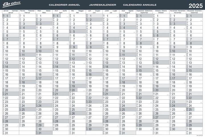 BoOffice Pianificatore annuale (90 x 60 cm, Nessuna rilegatura, Tedesco, Francese, Italiano, Inglese)