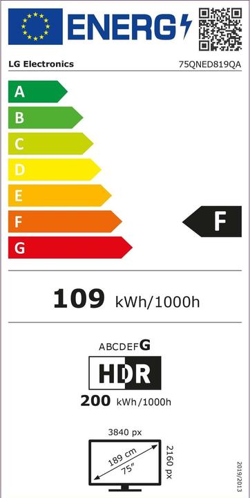 Energie-Label LG 75QNED819QA (75", QNED81, QLED, 4K, 2022)