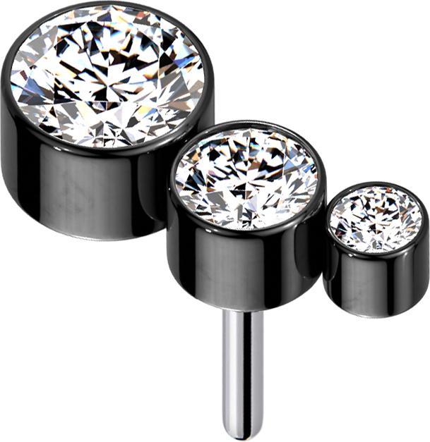 Star Piercing Threadless schwarz absteigend drei Kristalle silber (Titan G23, ohne Messing)