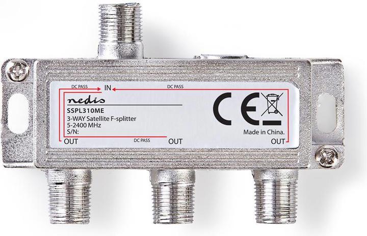 Actual product image Nedis Satellite Splitter | 5 - 2400 MHz | 10.5 dB | Number of inputs: 1 | Number of outputs: 3 | I (Manifolds and Branchers)