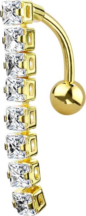Star Piercing Banane 14k vergoldet mit Anhänger Balken mit quadratischen Kristallen (Chirurgenstahl 316L, Messing)