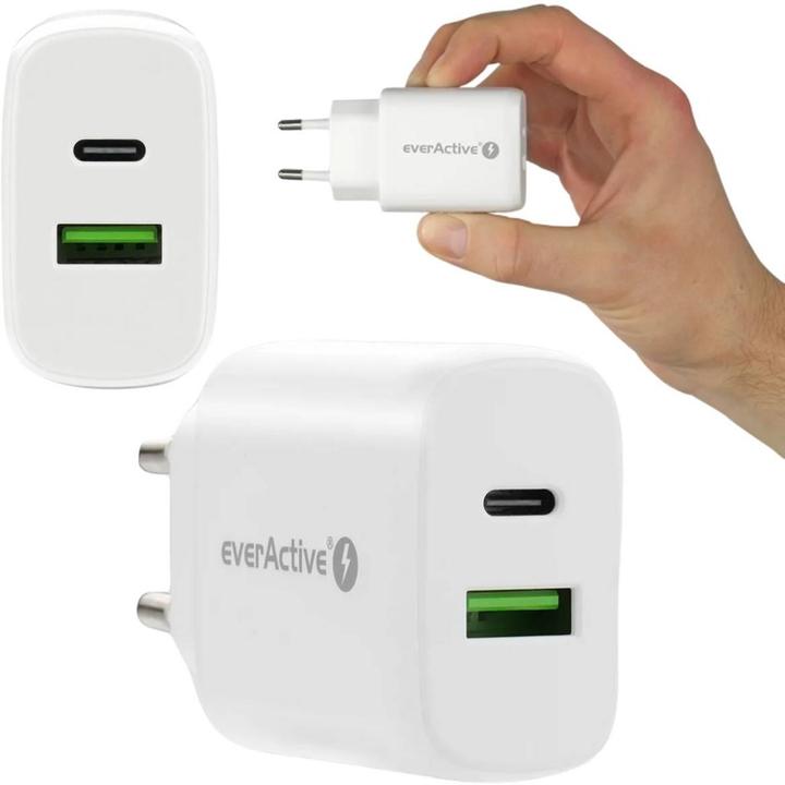 Actual product image Everactive SC-370Q Mains Charger with USB QC3.0 and USB-C PD PPS 25W (26 W)