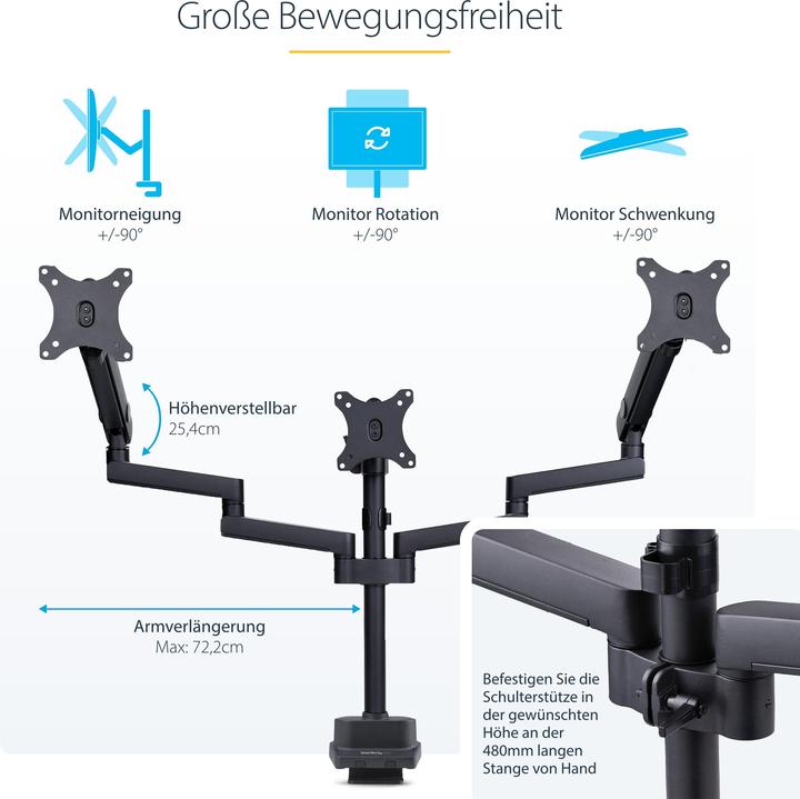 Actual product image StarTech Triple Monitor Desk Mount (Table, 27")