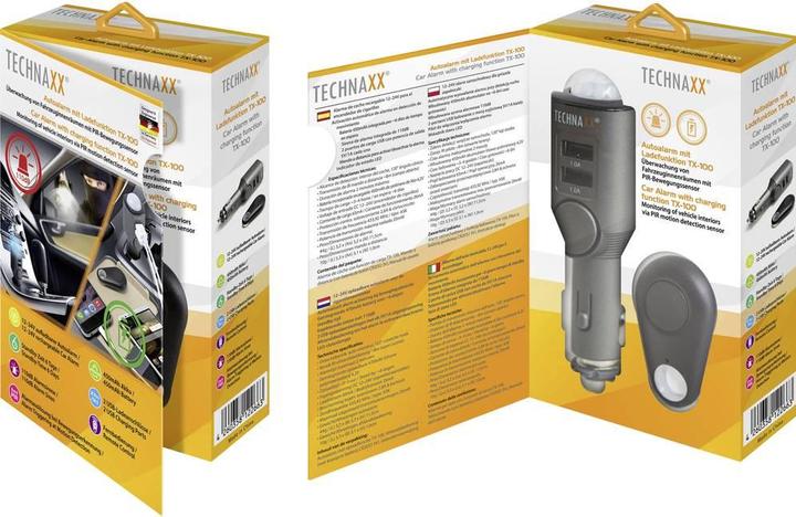 Actual product image Technaxx TX-100 auto alarm with charging function