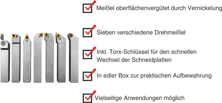 Produktbild Paulimot Drehmeissel-Set mit Wendeplatten, vernickelt, 20 mm, 7-teilig