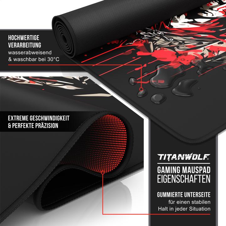 Image du produit Titanwolf Tapis de souris gaming, 900 x 400mm Tapis de souris gaming XXL speed, tapis de souris extra-large (XXL)