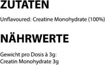 Nährwerte und Zutaten MyProtein Creatine Monohydrate (250G Beutel) (1 Stück, Pulver, 250 g)