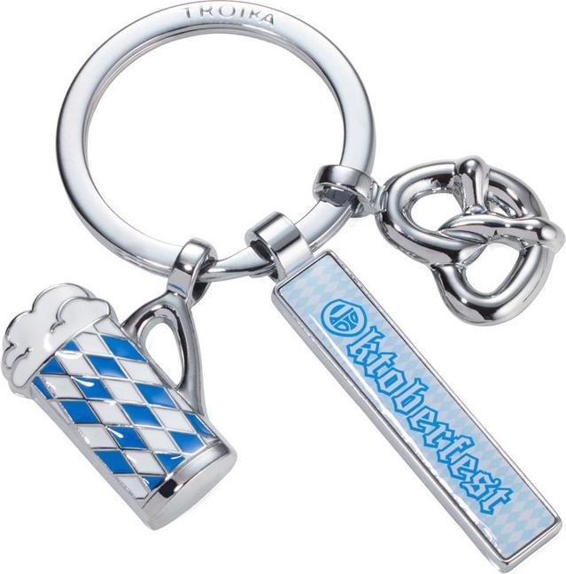 Troika OKTOBERFEST Schlüsselanhänger mit 3 Anhängern: Brezel, Bierkrug, glänzend grau/blau/weiss
